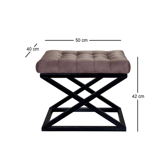 Atelier Del Sofa Pouffe Negro, Marrón. Marco Metal, Tela Poliéster Babyface. Ancho 50cm, Alto 42cm, Profundidad 40cm.